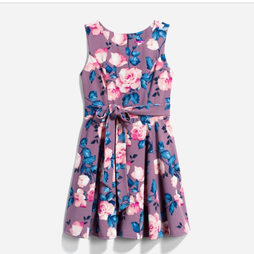 Ixia Crystal Tie Waist Dress Plus Size 2x Dusty Purple Floral